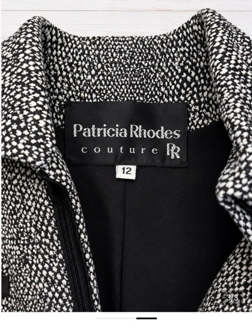 Patricia Rhodes Couture Black White Boucle Tweed Crystal Peplum skirt Suit 12 - Picture 7 of 16